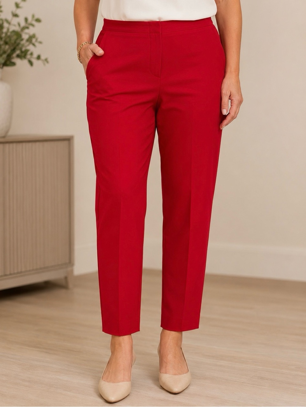 Chico's Vibrant Red Cropped Straight-Leg Pants